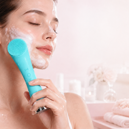 🫧 PRITECH Heated Vibrating Facial Cleansing Brush – Silicone Face Scrubber with Massage 🌸
