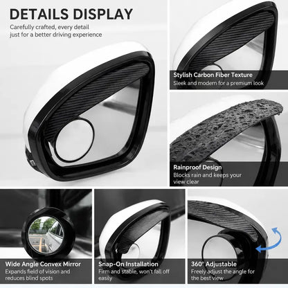 🚗 2-Pack Car Side Mirror Rain Visors with 360° Blind Spot Mirrors – Clearer Views in the Rain 🌧️