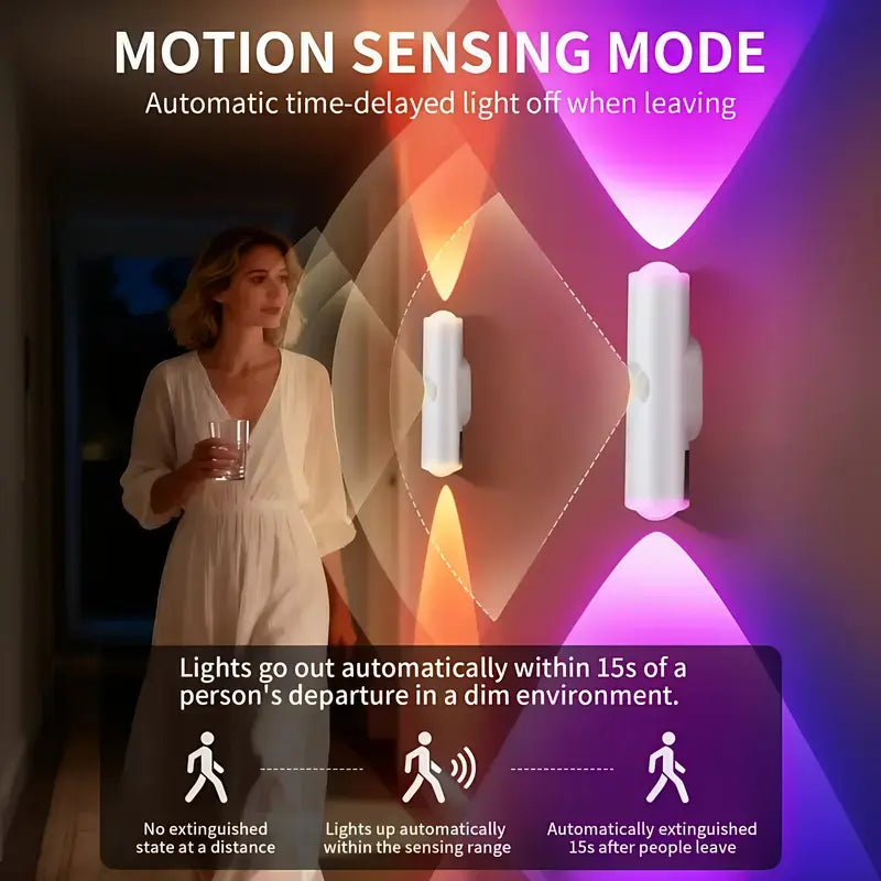 🌈 Motion Sensor Night Light – Rechargeable RGB Dimmable Wall Lamp