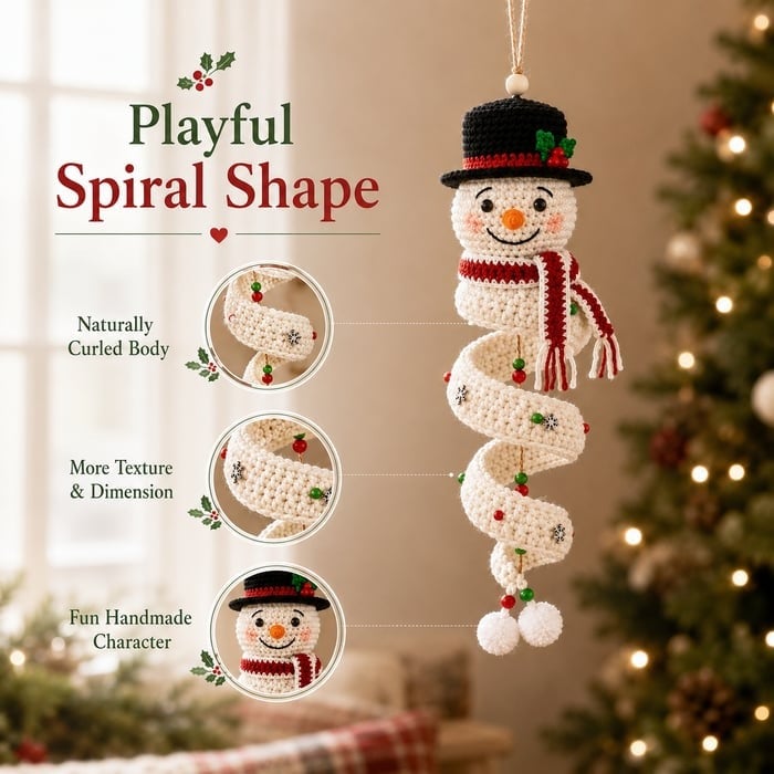 "🔥 LAST DAY 49% OFF – ☃️ Crochet Snowman Spiral Ornament DIY Kit | Complete Beginner-Friendly Set with Soft Yarn, Crochet Hook, Festive Beads, Snowflakes & Step-by-Step Guide 🧶🎄✨"
