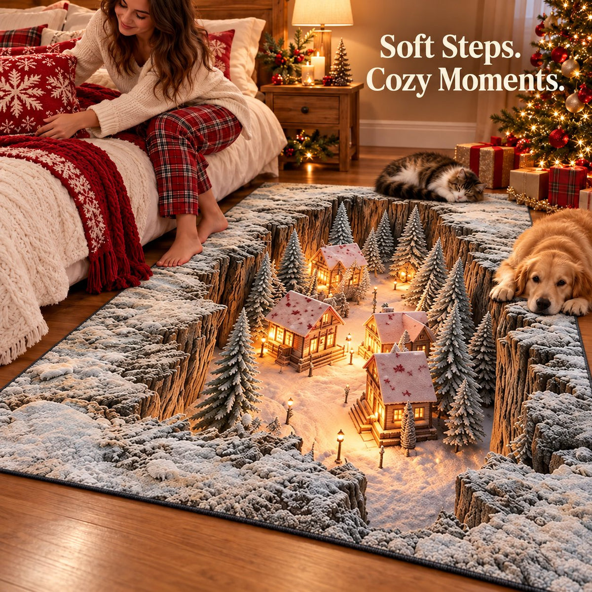 ☘️🎀Optical Illusion Christmas Scene Rug | Bring A Hidden Winter Village