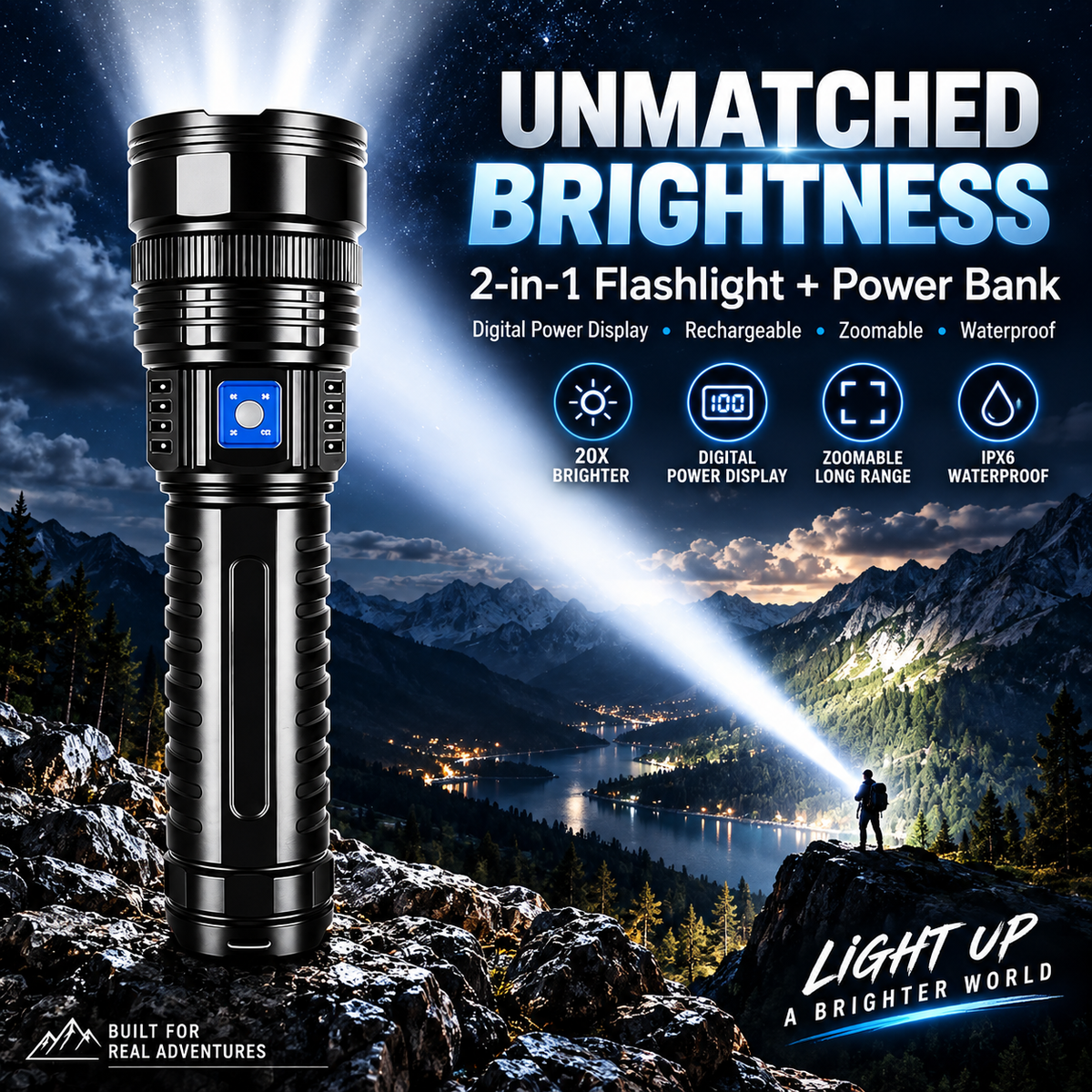 🔋🔦 2-in-1 Flashlight & Power Bank – Portable Bright Light with USB Charging Port ⚡