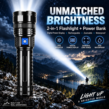 🔋🔦 2-in-1 Flashlight & Power Bank – Portable Bright Light with USB Charging Port ⚡