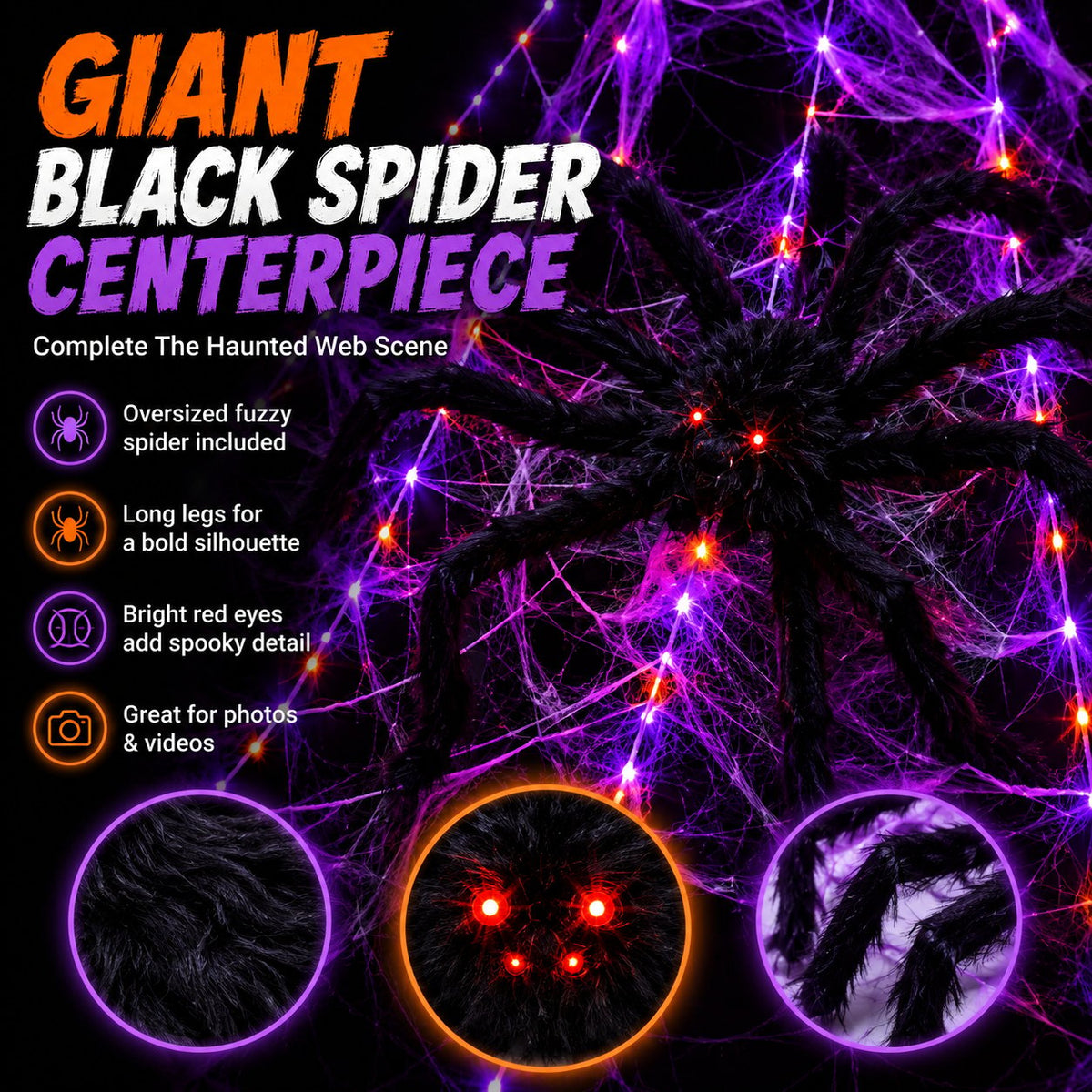Giant Light-Up Spider Web Halloween Decoration