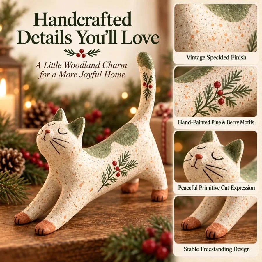 🔥Last Day 49% OFF  😽🐈 Woodland Christmas Cat Figurine🔥