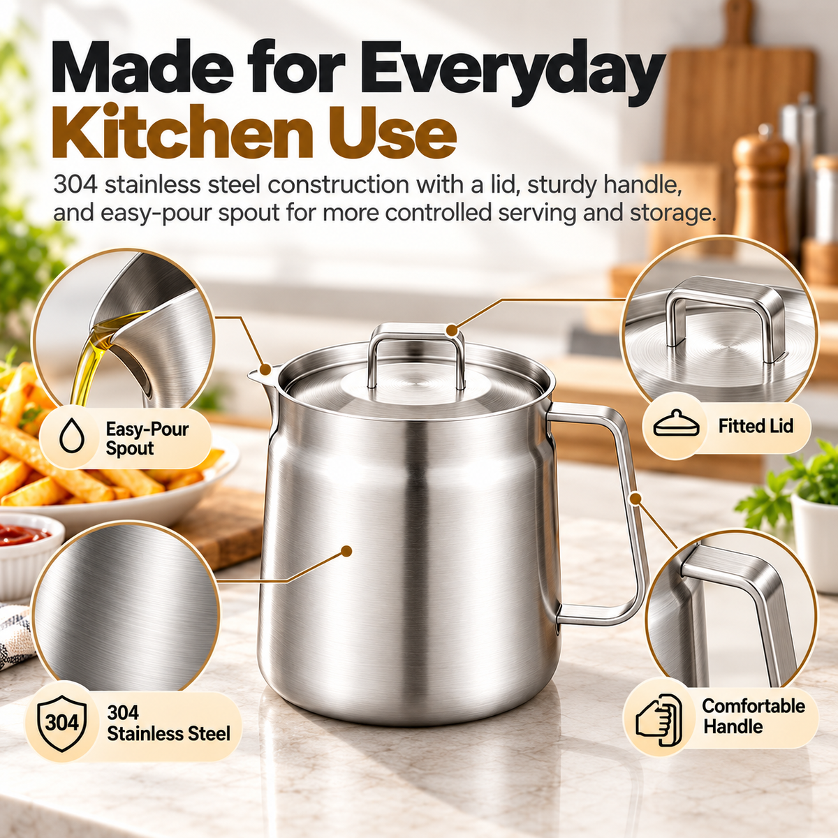 🔥🔥3-in-1 Stainless Steel Deep Fryer Pot with Oil Filter & Fry Basket