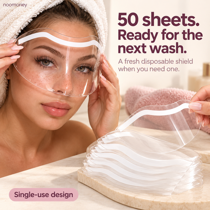 🛡️ 50-Pack Disposable Face Shields – Clear Adhesive Splash Guards for Hair & Lash Care ✨ ✨