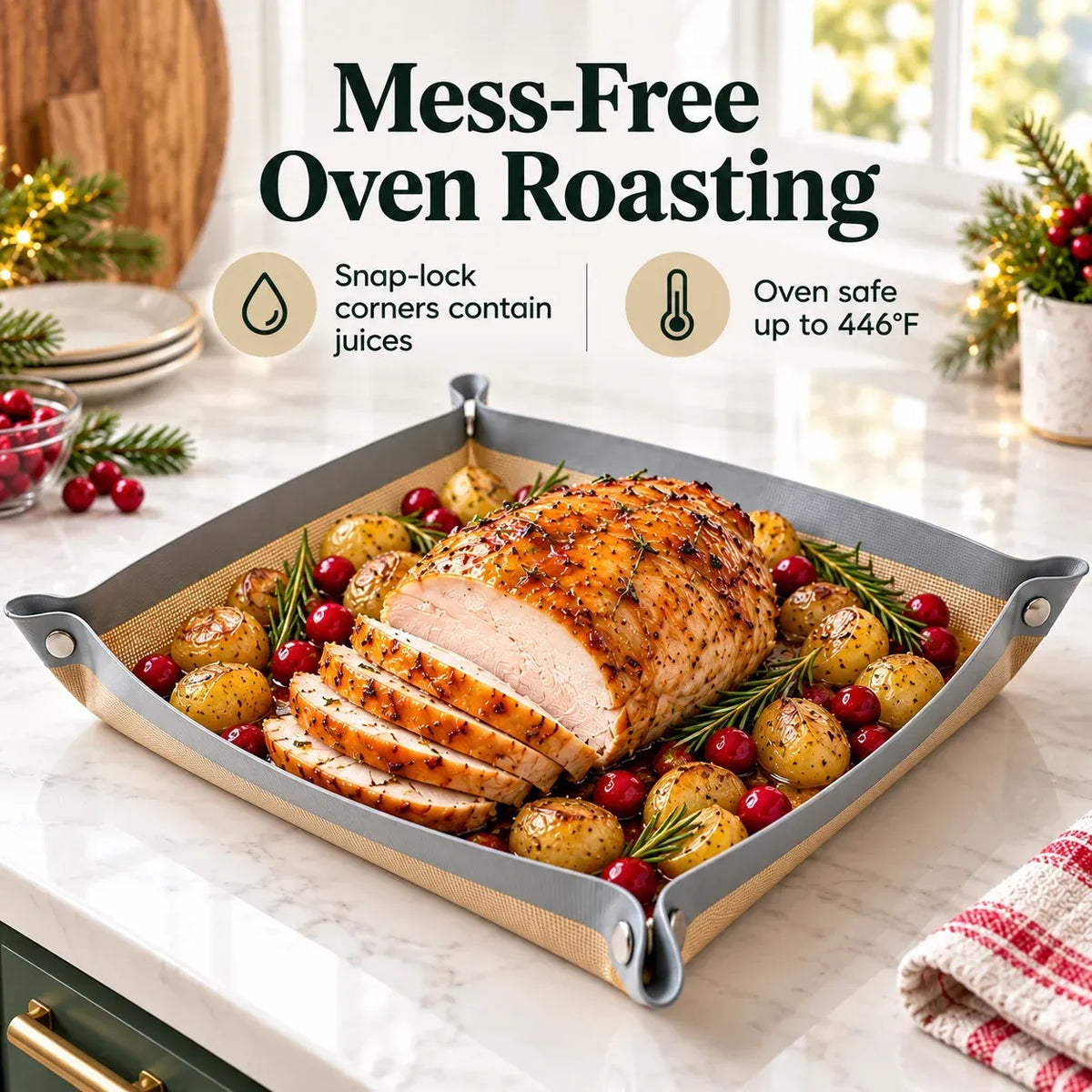 2 Pack Snap-Lock Silicone Baking Mat -2in-1 Nonstick Oven Liner & RaisedEdge Roasting Mat