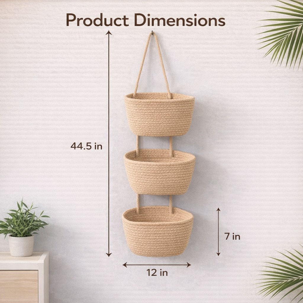 🔥HOT SALE🔥🧺Woven cotton 3-Tier Over the Door Basket, Wall-Mounted Jute Storage Organizer