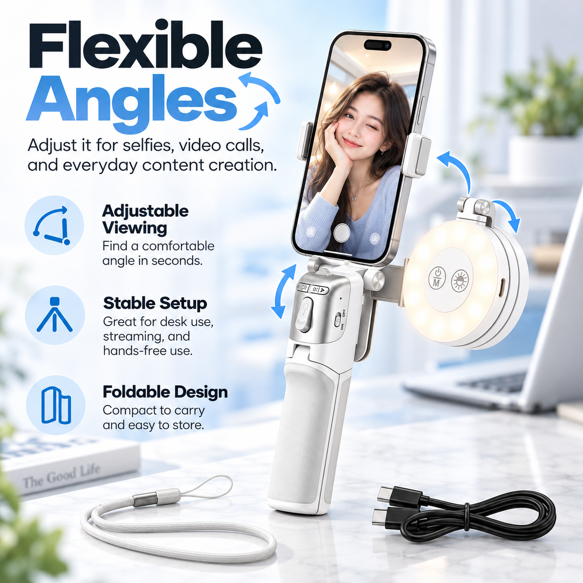 📸 Zoomable Magnetic Palm Grip | Selfie Stick & Tripod