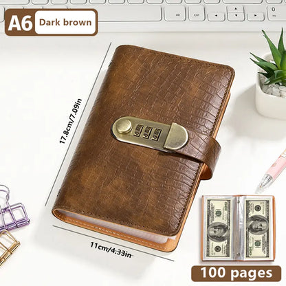💰🔒 A6 PU Leather Savings Binder – 100 Clear Pockets & Resettable Combination Lock ✨