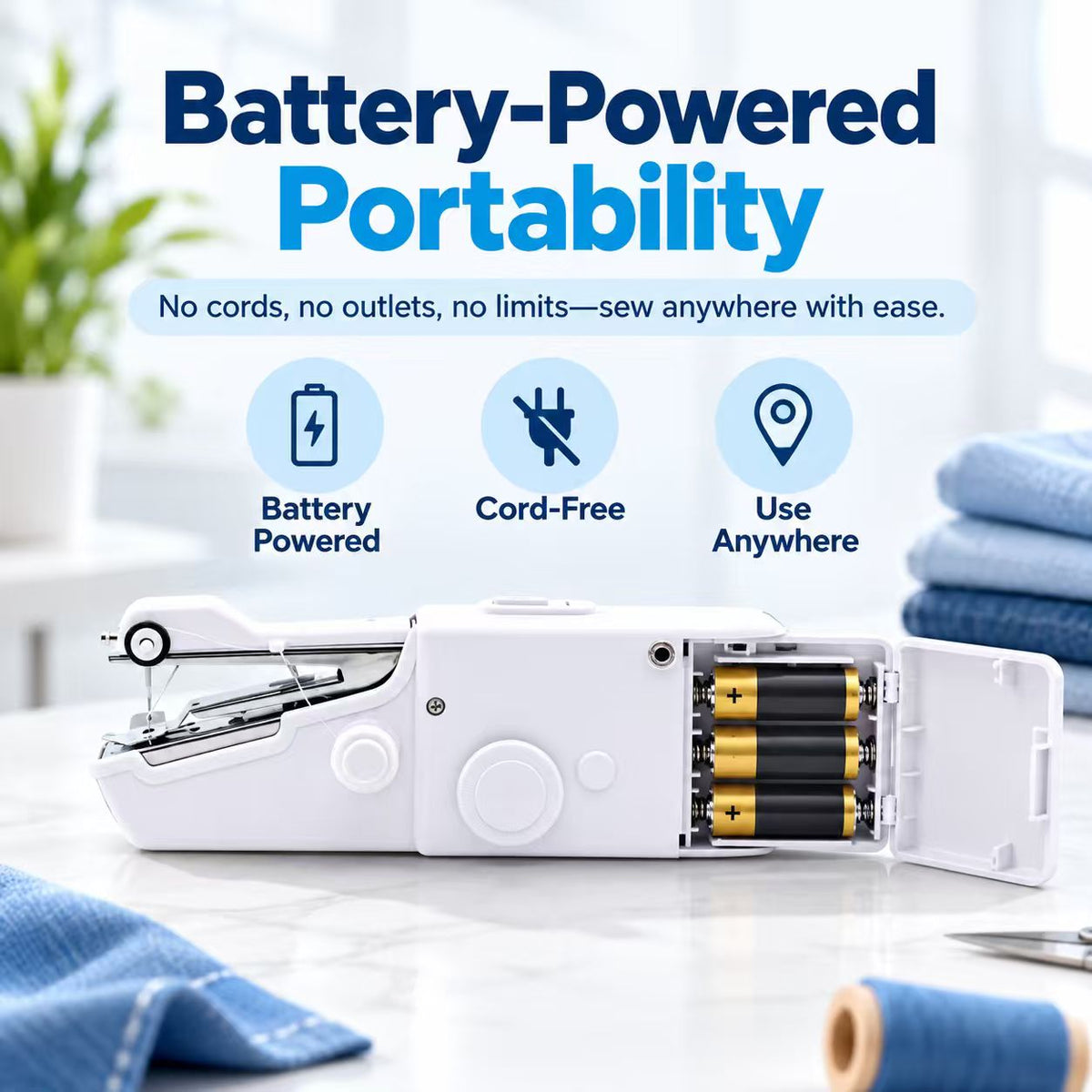 Portable Handheld Mini Sewing Machine – Compact Cordless Fabric Repair Tool for Clothes, Curtains & DIY Sewing