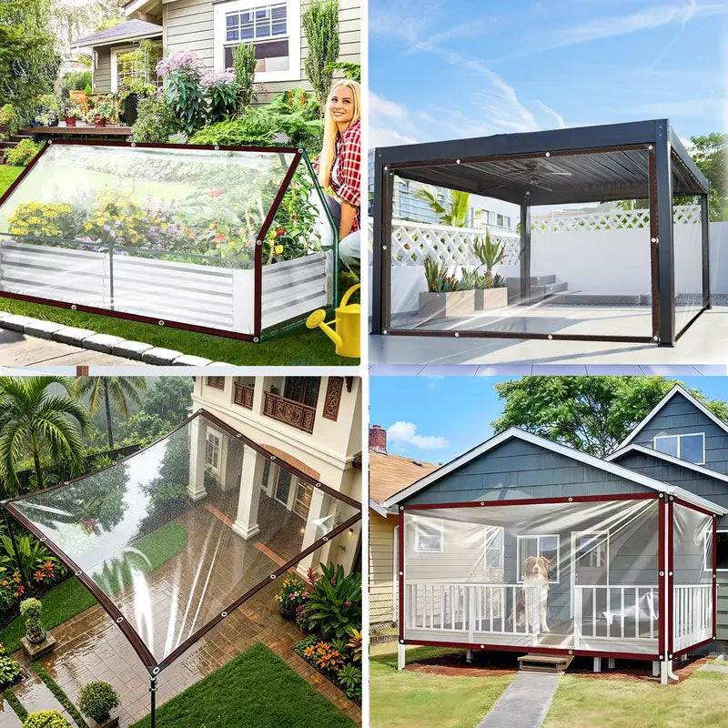 🌧️ Clear Waterproof PE Tarp – Transparent Outdoor Cover with Metal Grommets 🏕️