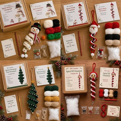 "🔥 LAST DAY 49% OFF – ☃️ Crochet Snowman Spiral Ornament DIY Kit | Complete Beginner-Friendly Set with Soft Yarn, Crochet Hook, Festive Beads, Snowflakes & Step-by-Step Guide 🧶🎄✨"