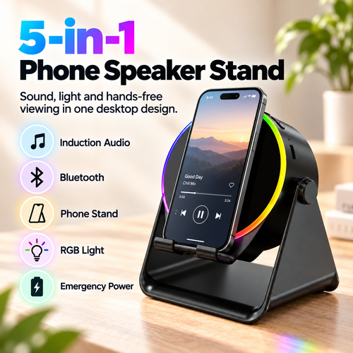 🔊📱 Dohelly 5-in-1 Wireless Bluetooth Speaker Stand – LED Light, Charger & 360° Rotation ✨