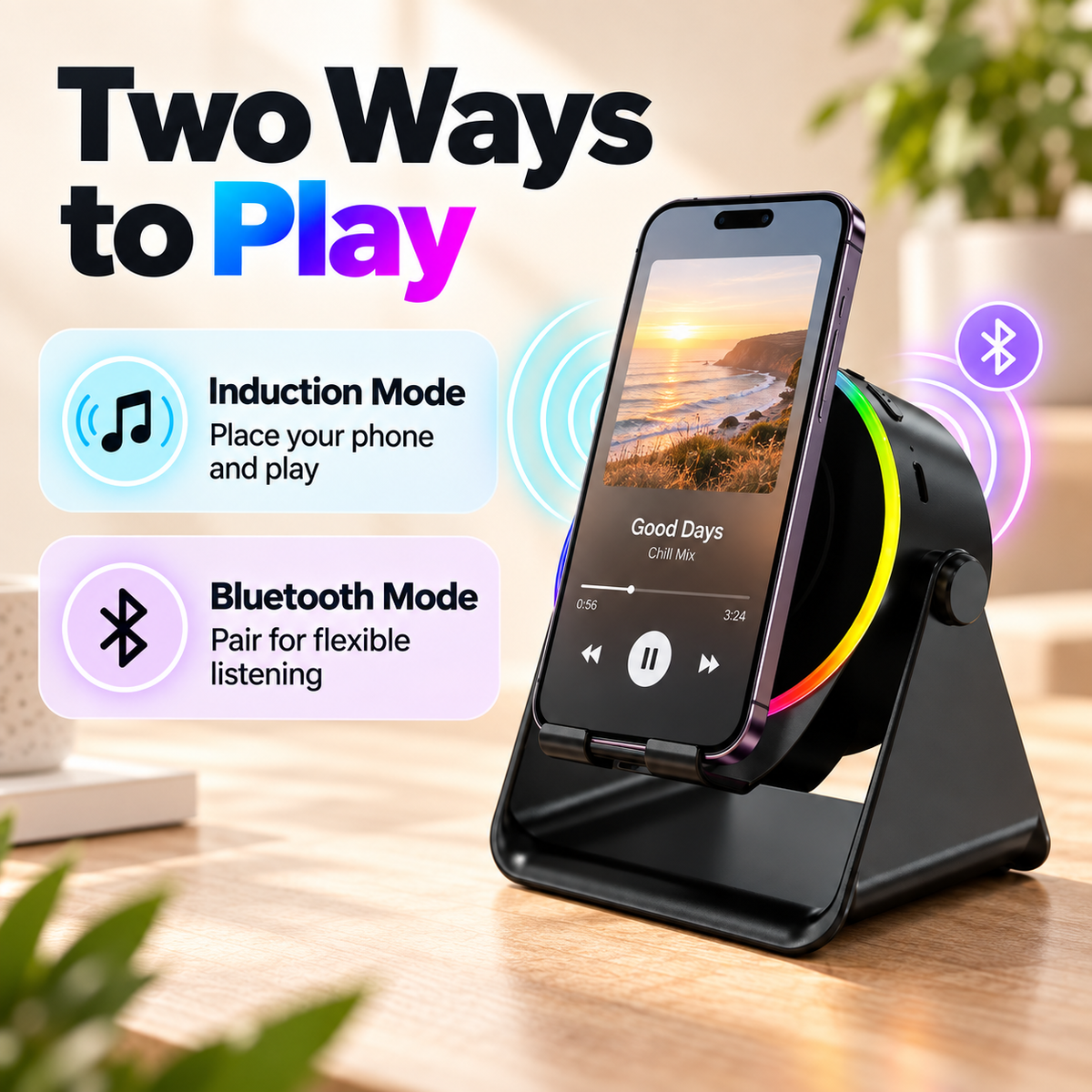 🔊📱 Dohelly 5-in-1 Wireless Bluetooth Speaker Stand – LED Light, Charger & 360° Rotation ✨