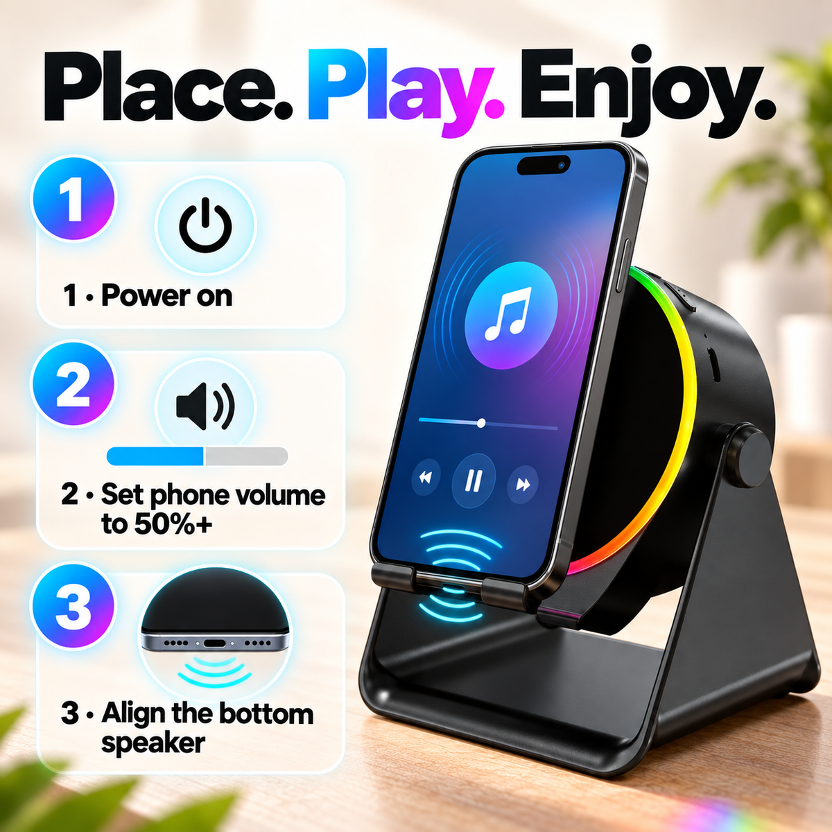 🔊📱 Dohelly 5-in-1 Wireless Bluetooth Speaker Stand – LED Light, Charger & 360° Rotation ✨