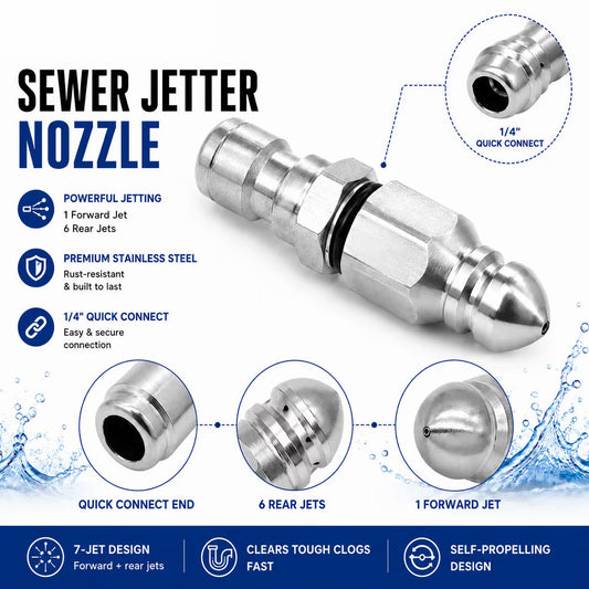 💦3Pcs-Stainless Steel Sewer Jetter Nozzle – 1/4' Quick Connect Drain Cleaning Attachment for Pressure Washers