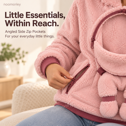 Mom & Baby Plush Hoodie – Cozy Pullover with Front Zip Panel