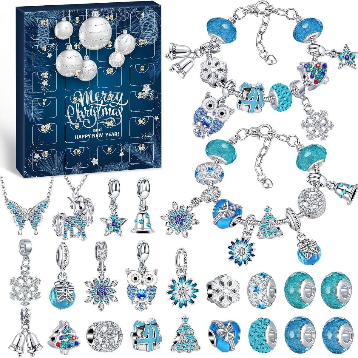 🎄 24-Day Christmas DIY Bead Charm Kit – Necklace, Bracelet & Daily Jewelry-Making Surprises ✨