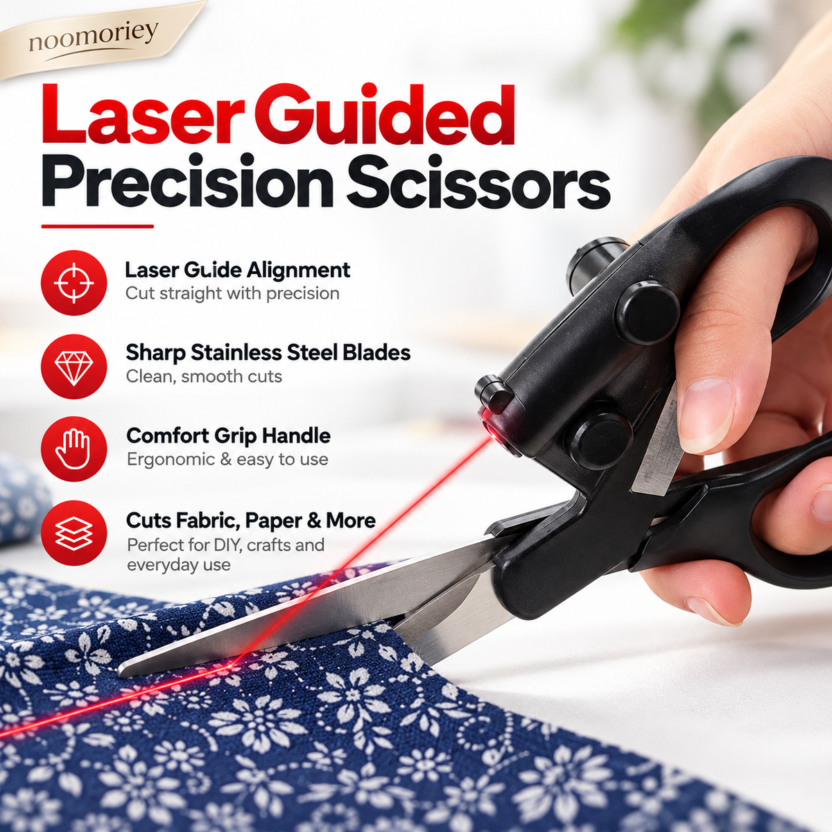 ✂️🔴 Laser-Guided Sewing Scissors – Multi-Purpose Scissors with Infrared Cutting Guide 🧵