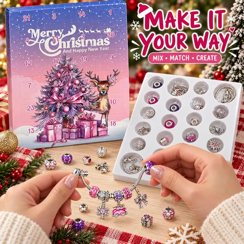 🎄 24-Day Christmas DIY Bead Charm Kit – Necklace, Bracelet & Daily Jewelry-Making Surprises ✨