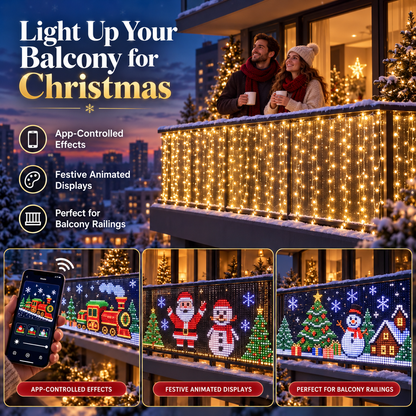 🎄🏠 Smart RGB Pixel Curtain Lights – App-Controlled Animated Holiday Display for Balcony & Window Decor-1.6m*1.6m