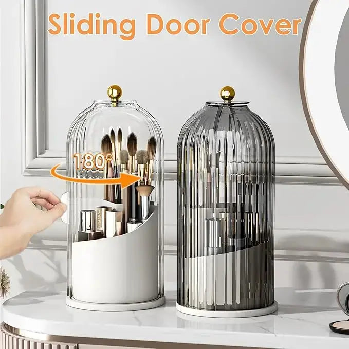 ✨✨Dustproof Acrylic Organizer with Cover – 360° Rotating Storage for Makeup Brushes, Toothbrushes & Pens