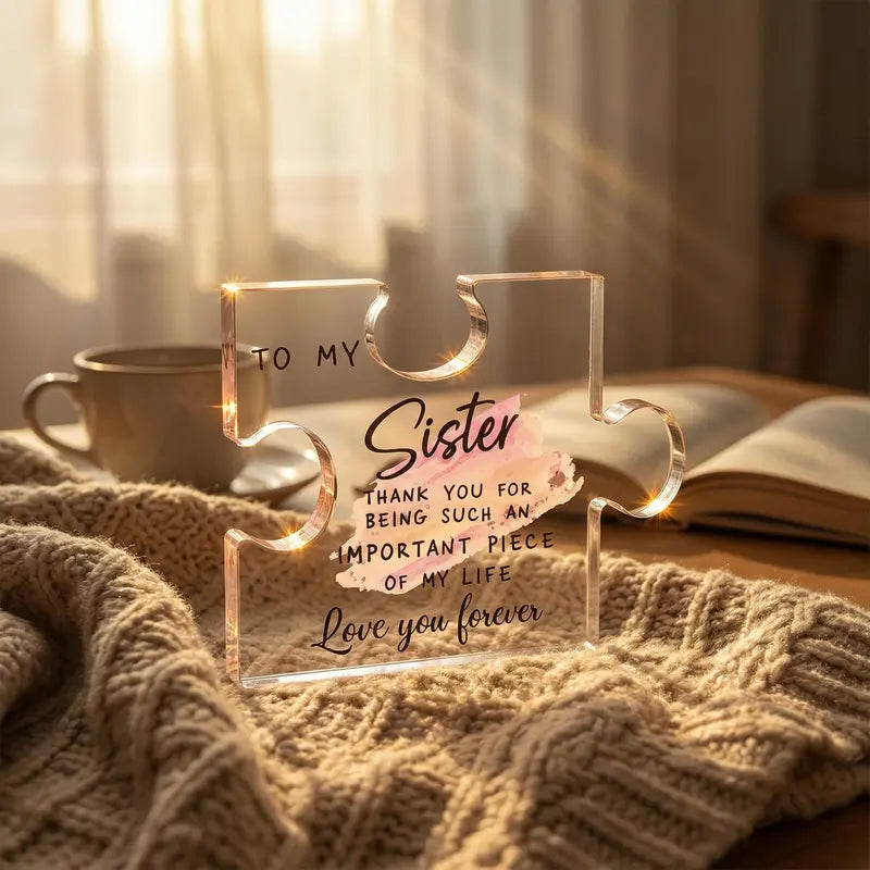 To My Sister Lightweight Transparent Compact Rectangle Acrylic Puzzle Plaque Gift