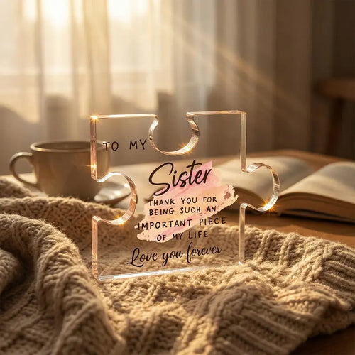 To My Sister Lightweight Transparent Compact Rectangle Acrylic Puzzle Plaque Gift
