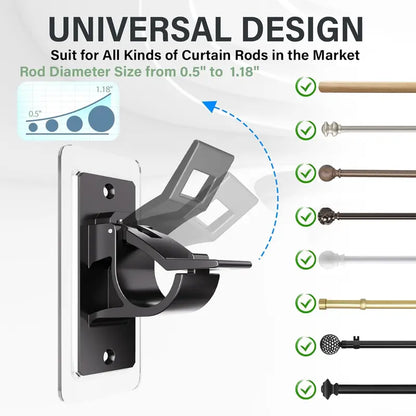 🏡 No-Drill Double Curtain Rod Brackets – Self-Adhesive 4-Pack - Rustic Brown