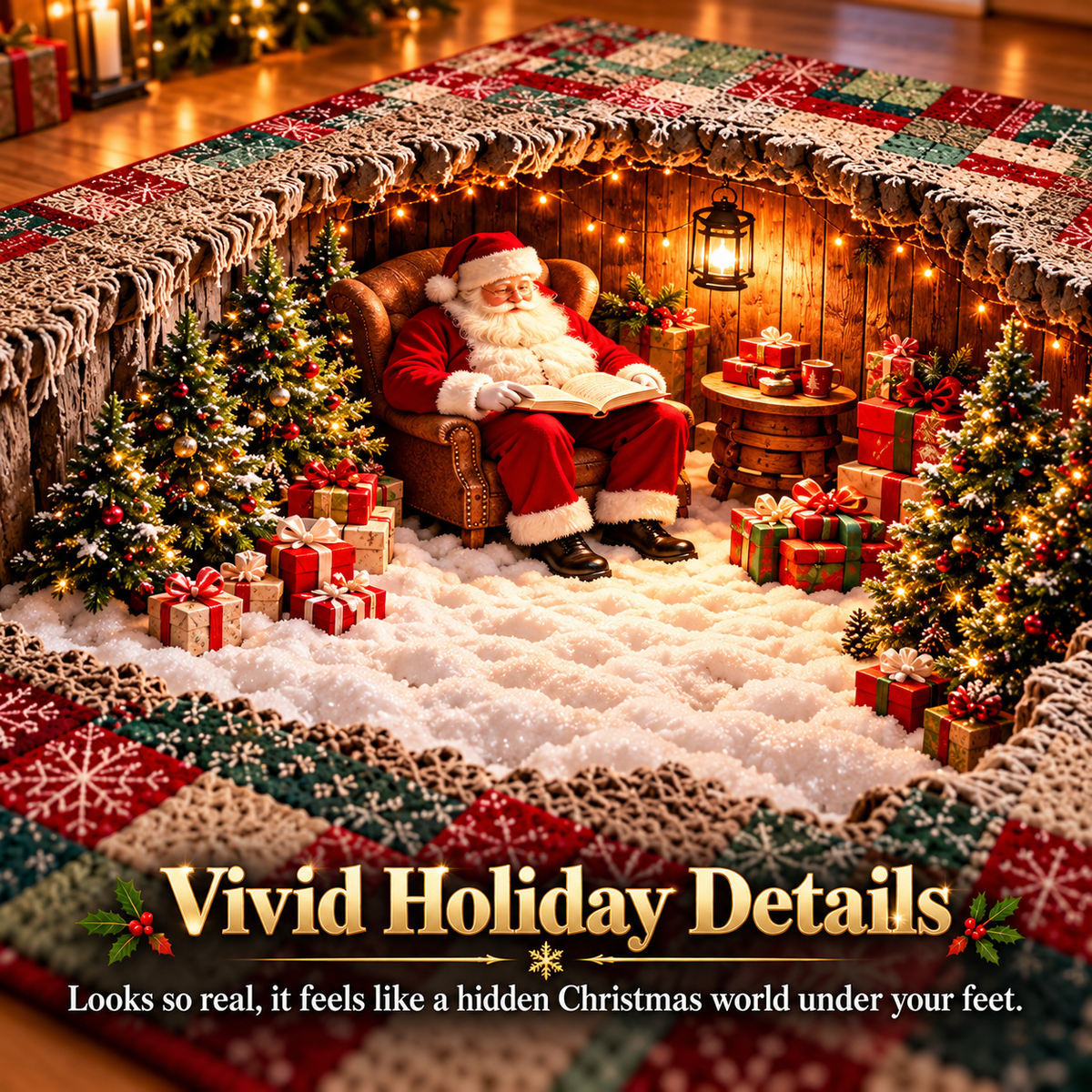 🛍️3D Optical Illusion Christmas Village Rug – Hidden Santa Winter Wonderland