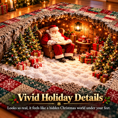 🛍️3D Optical Illusion Christmas Village Rug – Hidden Santa Winter Wonderland