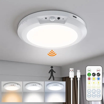 Rechargeable Motion Sensor Ceiling Light – Wireless Magnetic Mount, Remote Control & Adjustable LED Lighting