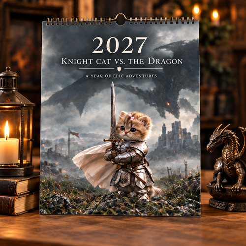🐱⚔️ 2027 Knight Cat vs. the Dragon Calendar 🐉