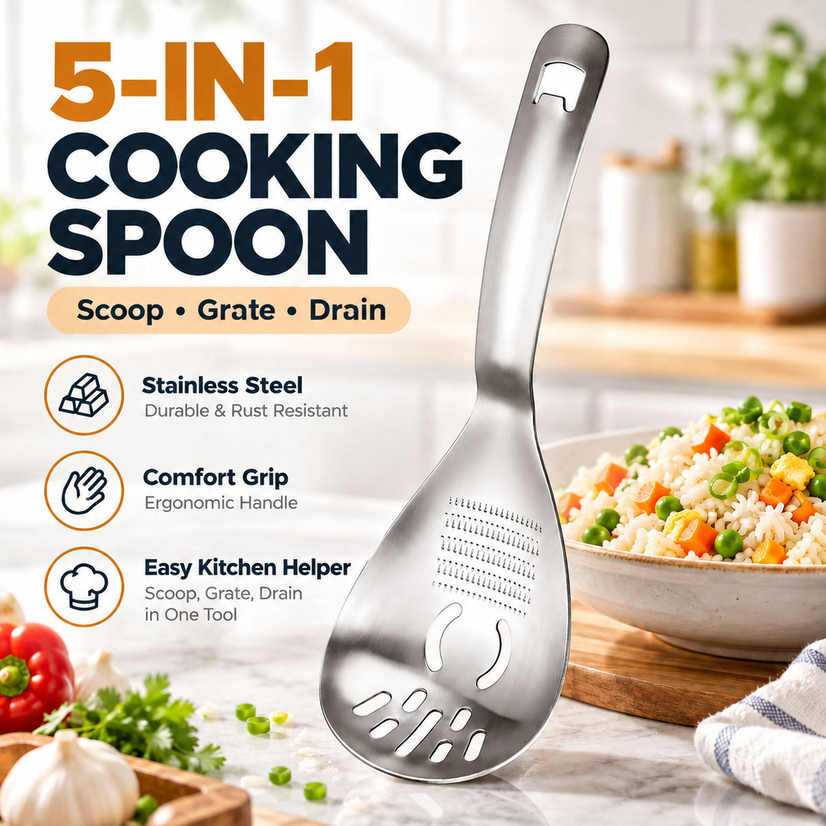 🥄304 Stainless Steel 5-in-1 Multifunctional Kitchen Spoon