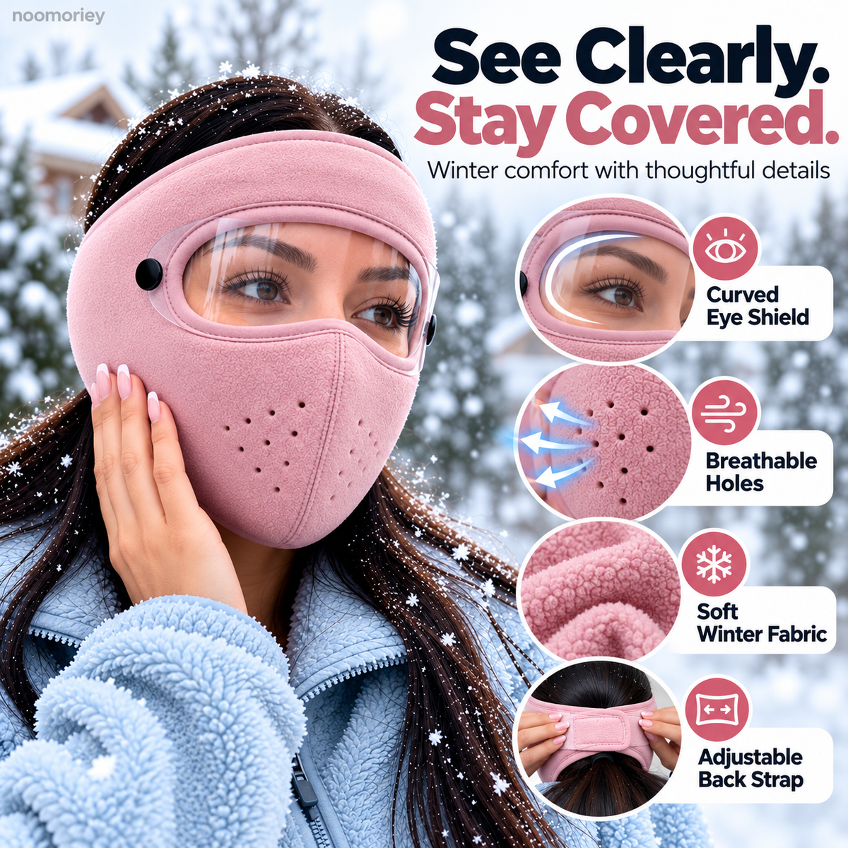 ❄️ Winter Face Cover with Clear Eye Shield – Adjustable Cold-Weather Balaclava 🥽