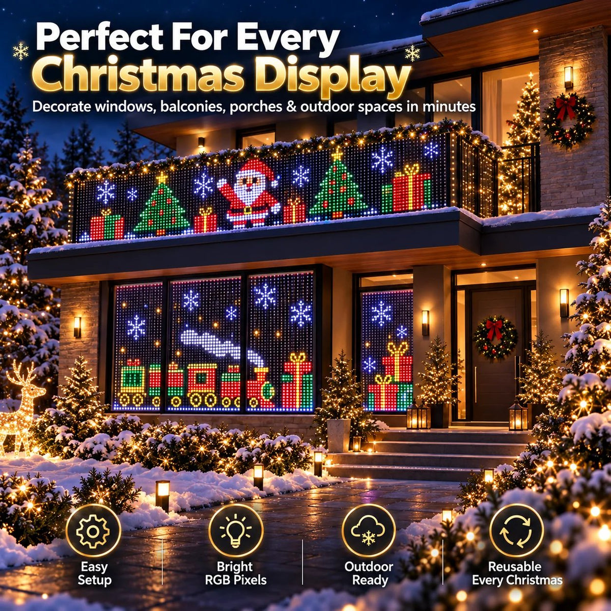 🔥LAST DAY 50% OFF✨🎄 Turn Your Balcony Into a Christmas Show – Animated LED Pixel Curtain Lights🎅