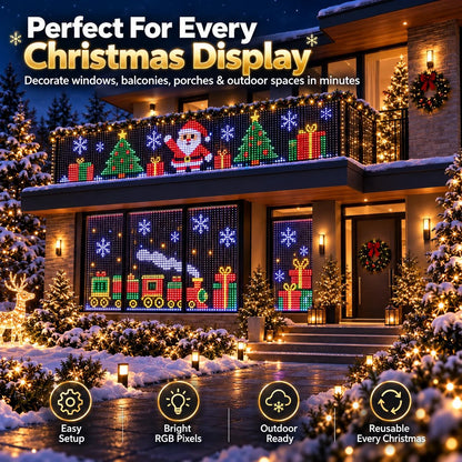 🔥LAST DAY 50% OFF✨🎄 Turn Your Balcony Into a Christmas Show – Animated LED Pixel Curtain Lights🎅