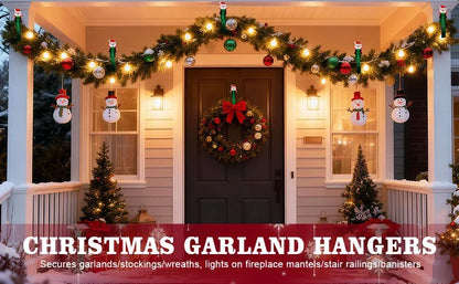 ⏳ Last Day 49% OFF – 🎄No-Drill Christmas Garland Hangers | 12 Santa Adhesive Hooks Holding Up To 5 lbs For Stockings, Wreaths & Holiday Decorations🎅 🎅