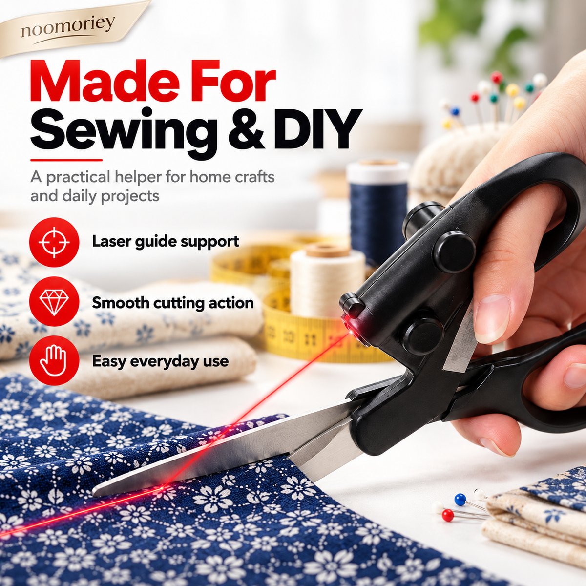 ✂️🔴 Laser-Guided Sewing Scissors – Multi-Purpose Scissors with Infrared Cutting Guide 🧵