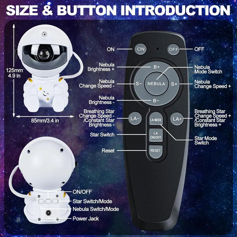 LED Astronaut Galaxy Starry Sky Projector – Remote Controlled, 360° Adjustable Nebula Ceiling Light