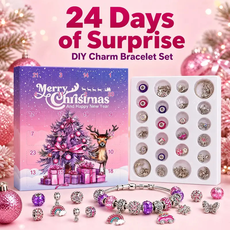 🎄 24-Day Christmas DIY Bead Charm Kit – Necklace, Bracelet & Daily Jewelry-Making Surprises ✨