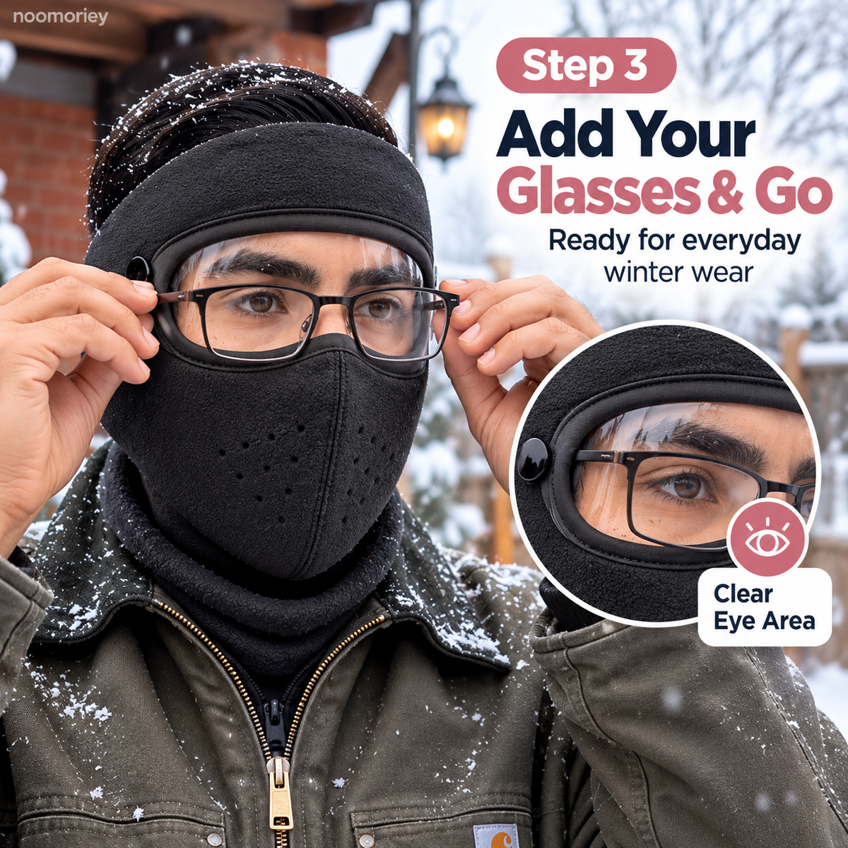 ❄️ Winter Face Cover with Clear Eye Shield – Adjustable Cold-Weather Balaclava 🥽