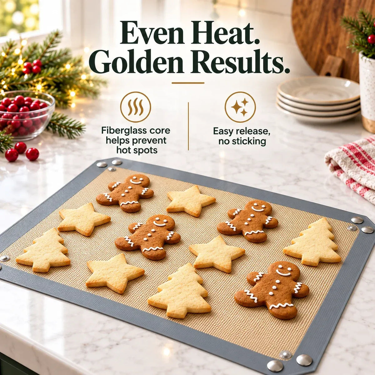 2 Pack Snap-Lock Silicone Baking Mat -2in-1 Nonstick Oven Liner & RaisedEdge Roasting Mat