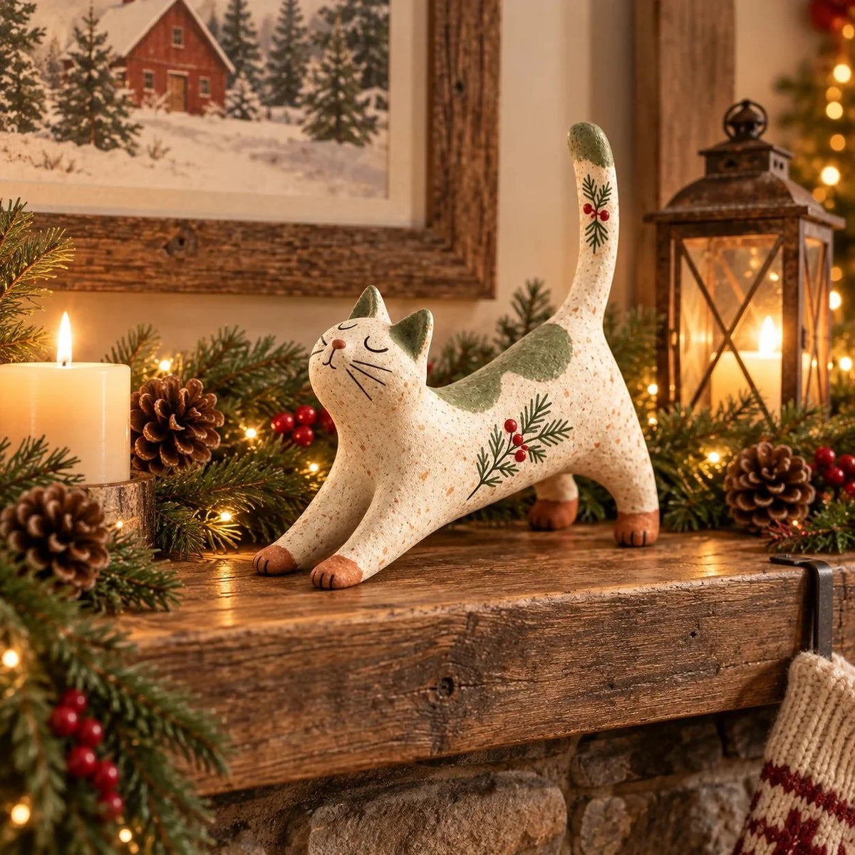 🔥Last Day 49% OFF  😽🐈 Woodland Christmas Cat Figurine🔥