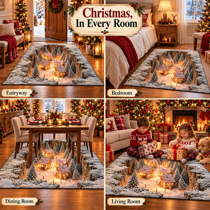 ☘️🎀Optical Illusion Christmas Scene Rug | Bring A Hidden Winter Village
