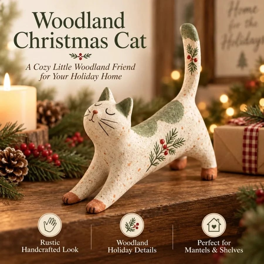 🔥Last Day 49% OFF  😽🐈 Woodland Christmas Cat Figurine🔥