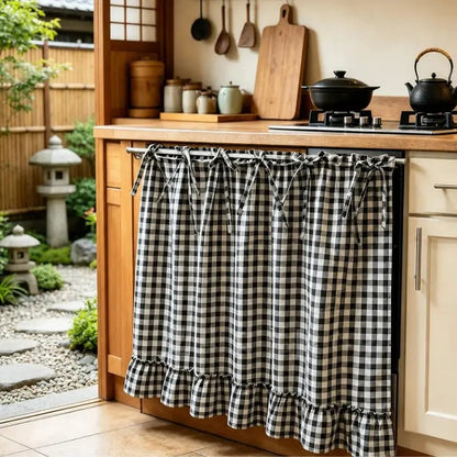 🏡✨ 2026 Farmhouse-Style Stove Curtain – Gingham Grid Ruffle-Edge Tier Curtains 🍽️
