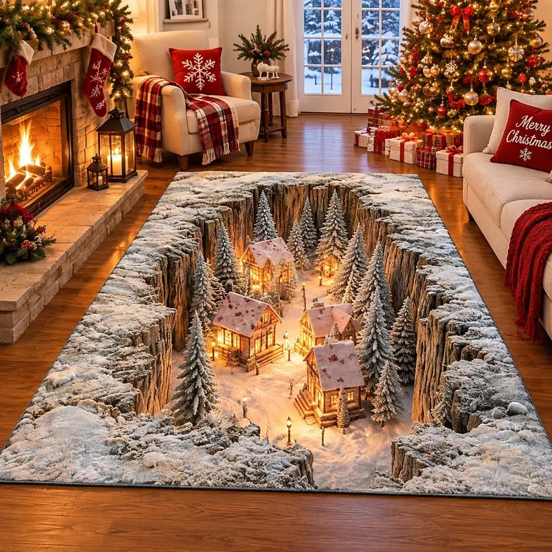 ☘️🎀Optical Illusion Christmas Scene Rug | Bring A Hidden Winter Village